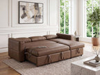 George 95" Caramel Performance Fabric Convertible Sleeper Sectional with Storage Chaise & USB Charging – 81567