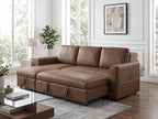 George 95" Caramel Performance Fabric Convertible Sleeper Sectional with Storage Chaise & USB Charging – 81567