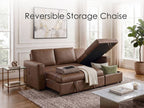 George 95" Caramel Performance Fabric Convertible Sleeper Sectional with Storage Chaise & USB Charging – 81567