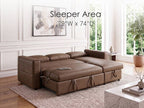 George 95" Caramel Performance Fabric Convertible Sleeper Sectional with Storage Chaise & USB Charging – 81567