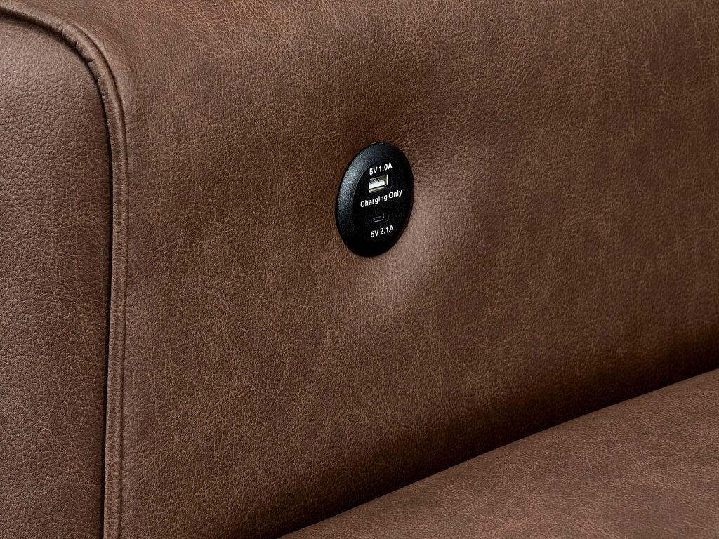 George 95" Caramel Performance Fabric Convertible Sleeper Sectional with Storage Chaise & USB Charging – 81567