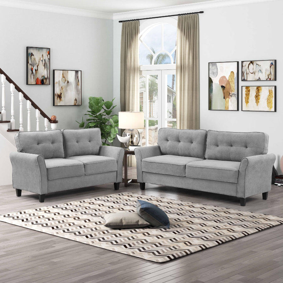 8160-2PC 2 pc Zipcdoe design espana light grey tufted back linen like fabric sofa and love seat set