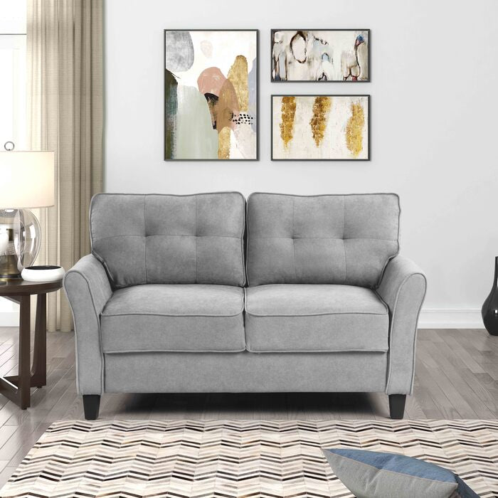 8160-2PC 2 pc Zipcdoe design espana light grey tufted back linen like fabric sofa and love seat set