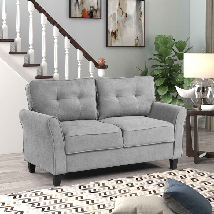 8160-2PC 2 pc Zipcdoe design espana light grey tufted back linen like fabric sofa and love seat set