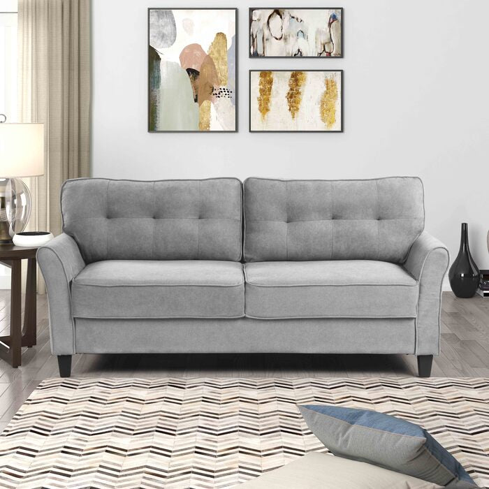 8160-2PC 2 pc Zipcdoe design espana light grey tufted back linen like fabric sofa and love seat set