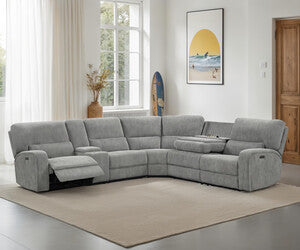81610-6PC Anthony 6-Piece Light Grey Chenille Power Reclining Sectional with USB Charging