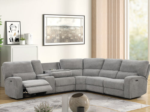81610-6PC Anthony 6-Piece Light Grey Chenille Power Reclining Sectional with USB Charging
