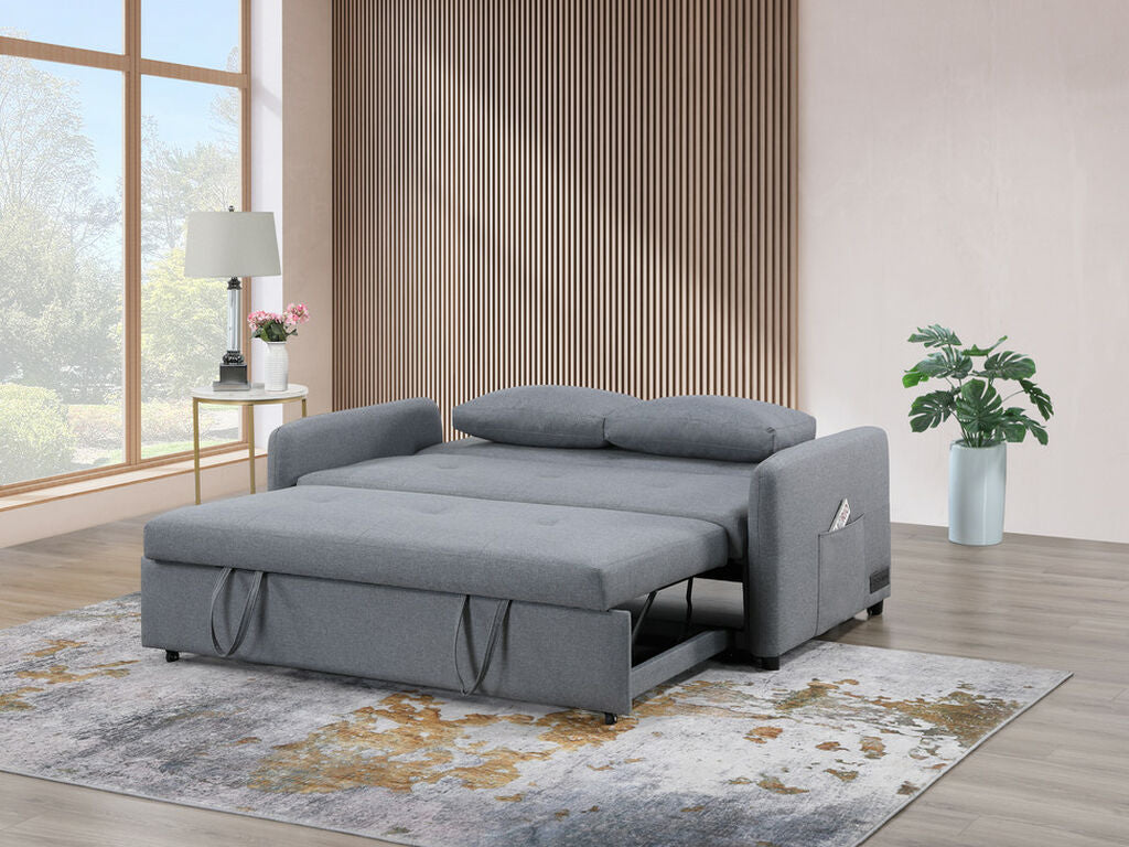 81630 Radella grey linen fabric 69" pop up sleep area sofa sleeper with USB