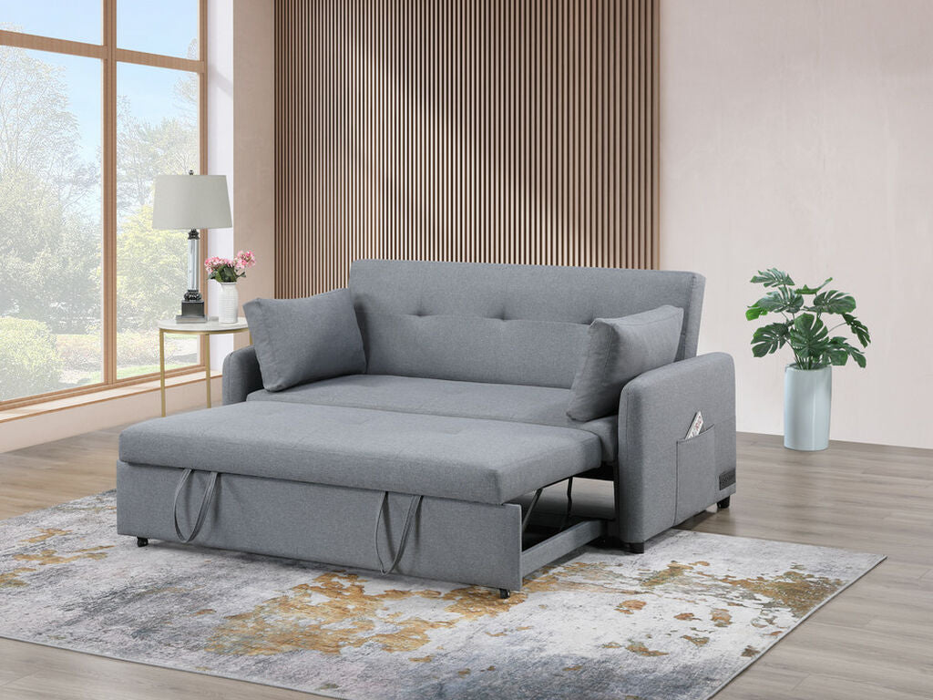 81630 Radella grey linen fabric 69" pop up sleep area sofa sleeper with USB