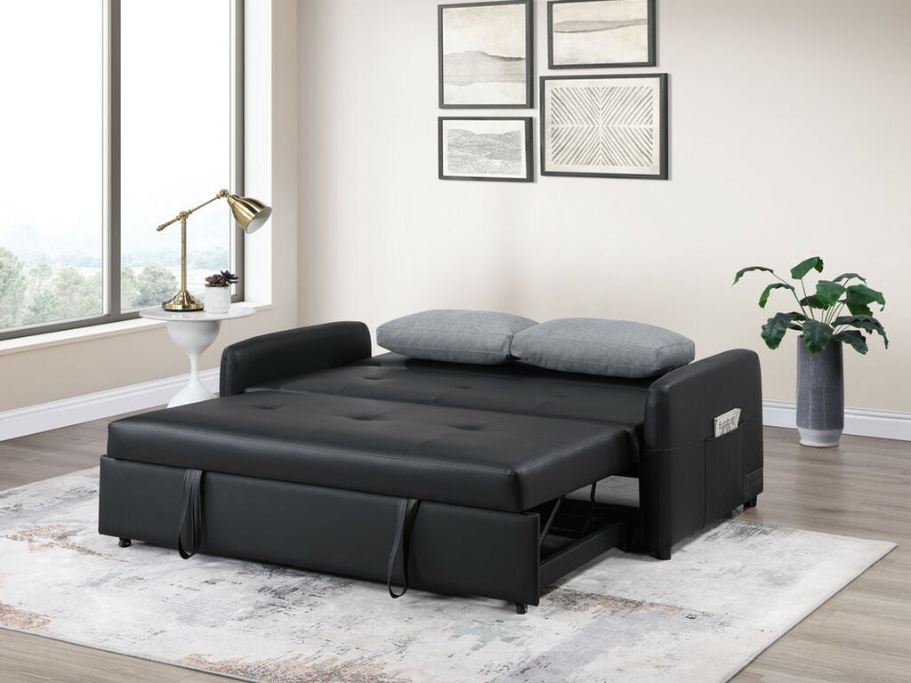 81631 Radella black faux leather 69" pop up sleep area sofa sleeper with USB