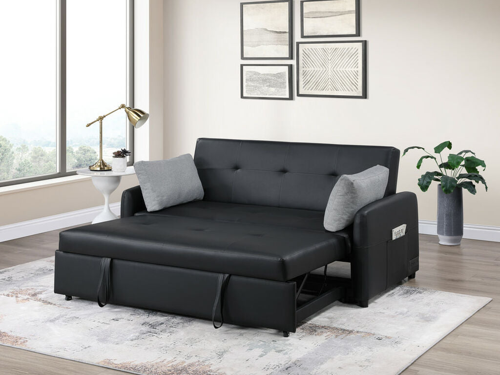 81631 Radella black faux leather 69" pop up sleep area sofa sleeper with USB