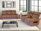 81639-SL Jazz Fortuner 2-Piece Light Brown Faux Leather Power Motion Sofa & Loveseat with Wireless Charging & LED