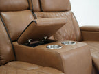 81639-SL Jazz Fortuner 2-Piece Light Brown Faux Leather Power Motion Sofa & Loveseat with Wireless Charging & LED