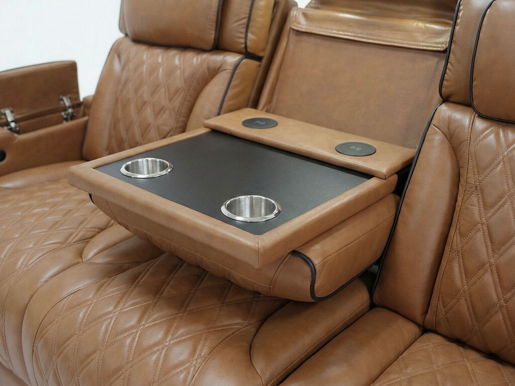 81639-SL Jazz Fortuner 2-Piece Light Brown Faux Leather Power Motion Sofa & Loveseat with Wireless Charging & LED