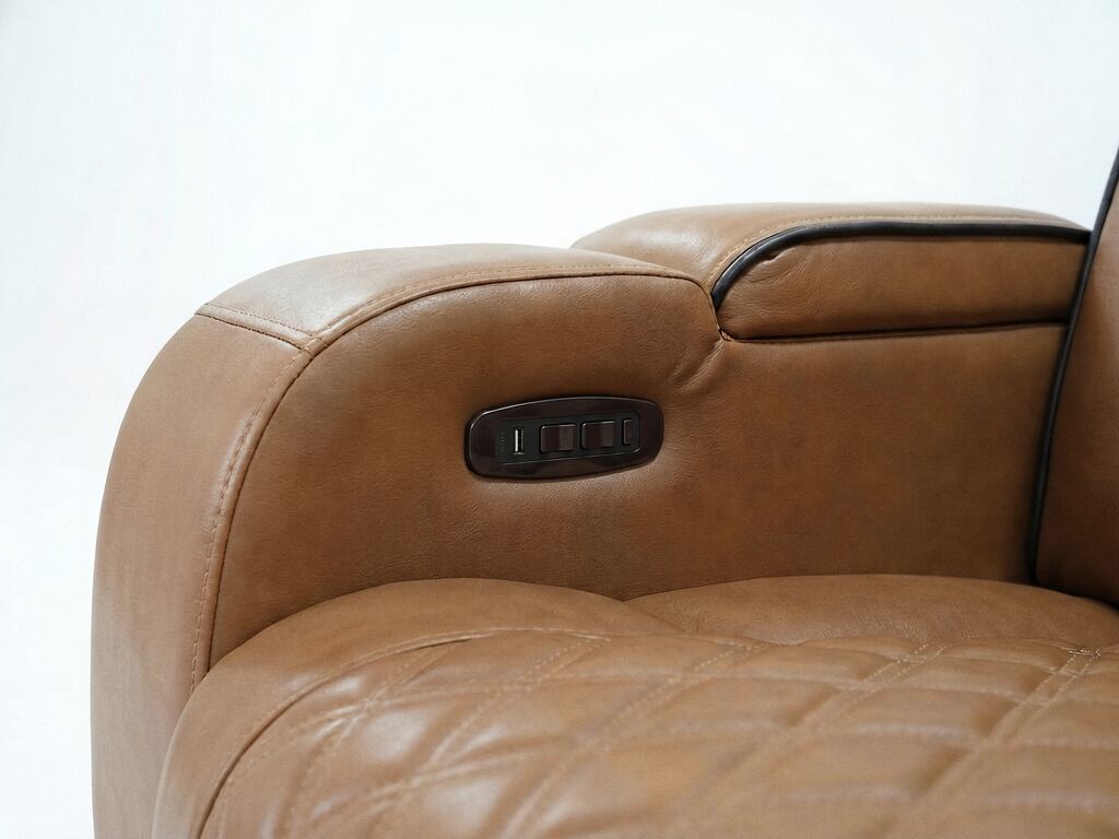81639-SL Jazz Fortuner 2-Piece Light Brown Faux Leather Power Motion Sofa & Loveseat with Wireless Charging & LED