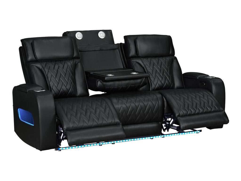 81640-SL Jazz Fortuner 2-Piece Black Faux Leather Power Motion Sofa & Loveseat with Wireless Charging & LED