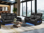 81640-SL Jazz Fortuner 2-Piece Black Faux Leather Power Motion Sofa & Loveseat with Wireless Charging & LED