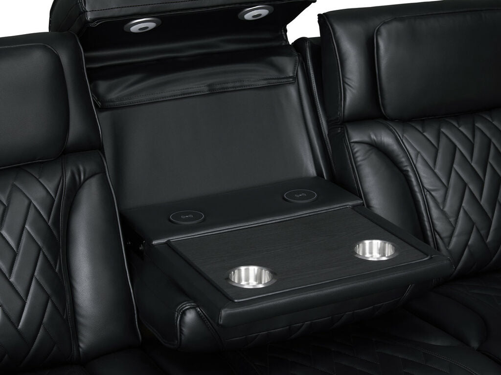 81640-SL Jazz Fortuner 2-Piece Black Faux Leather Power Motion Sofa & Loveseat with Wireless Charging & LED