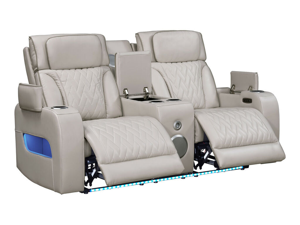 81641-SL Jazz Fortuner 2-Piece Ice Faux Leather Power Motion Sofa & Loveseat with Wireless Charging & LED