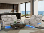 81641-SL Jazz Fortuner 2-Piece Ice Faux Leather Power Motion Sofa & Loveseat with Wireless Charging & LED