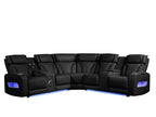 81642 Jazz black faux leather sectional sofa with power motion recliners and LED lighting with USB speaker system