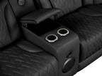 81642 Jazz black faux leather sectional sofa with power motion recliners and LED lighting with USB speaker system