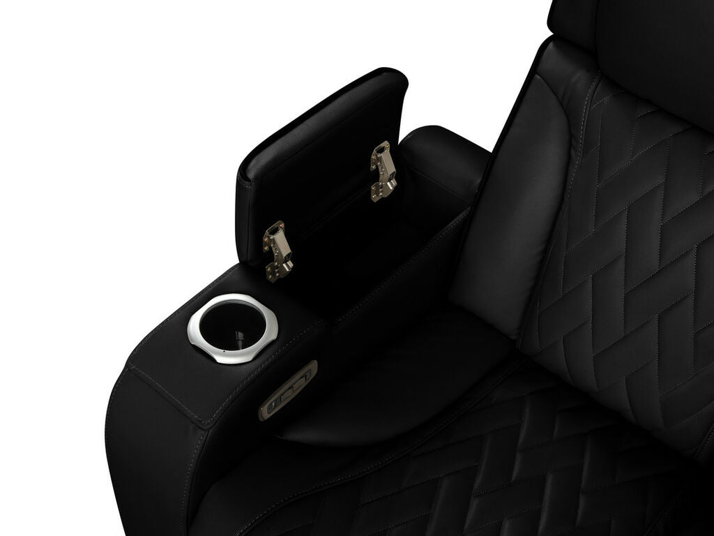 81642 Jazz black faux leather sectional sofa with power motion recliners and LED lighting with USB speaker system