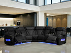 81642 Jazz black faux leather sectional sofa with power motion recliners and LED lighting with USB speaker system