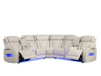 81643 Jazz ice faux leather sectional sofa with power motion recliners and LED lighting with USB speaker system