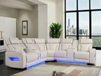 81643 Jazz ice faux leather sectional sofa with power motion recliners and LED lighting with USB speaker system