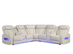 81643 Jazz ice faux leather sectional sofa with power motion recliners and LED lighting with USB speaker system