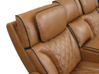 81644 Jazz Fortuner 3-Piece Light Brown Faux Leather Power Motion Sectional Sofa with LED, Wireless Charging & Bluetooth