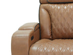 81644 Jazz Fortuner 3-Piece Light Brown Faux Leather Power Motion Sectional Sofa with LED, Wireless Charging & Bluetooth