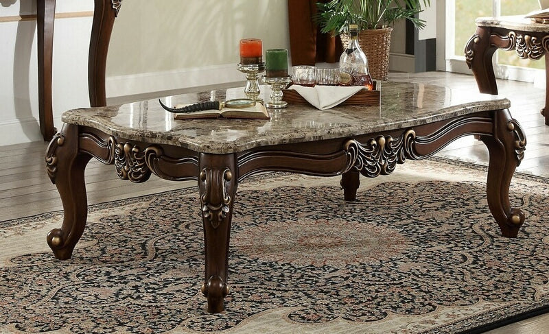 Acme 81695 Mehadi walnut finish wood marble top coffee table