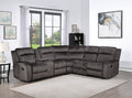 8171-DG 6 pc Latitude run herald dark grey faux suede fabric sectional sofa with drink console and 3 recliners