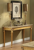 Acme 81718 Fleur de lis living robertson daesha antique gold finish wood marble top sofa entry console table
