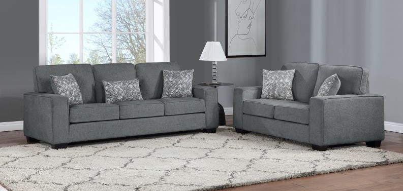 Carlisle 2-Piece Grey Flannelette Fabric Sofa & Loveseat Set with Squared Arms - 8180-2PC