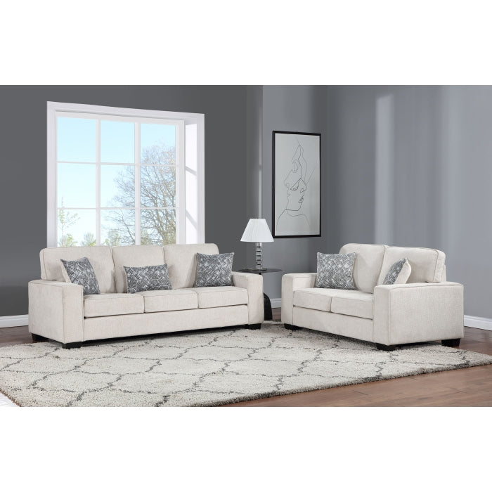 Carlisle 2-Piece Beige Flannelette Fabric Sofa & Loveseat Set with Squared Arms - 8182-2PC