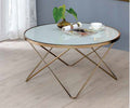 Acme 81825 Wrought studio bock valora frosted glass top champagne finish frame round coffee table
