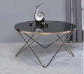 Acme 81830 Wrought studio bock valora black glass top champagne finish frame round coffee table