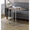 81849 Baxton studio danson weathered oak and chrome frame chair side slide under sofa table