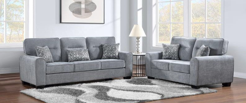 Carlisle 2-Piece Grey Flannelette Fabric Sofa & Loveseat Set with Rounded Arms - 8186-2PC