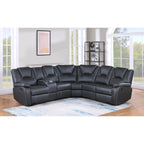 8187 3 pc Black faux leather recliners sectional sofa with consoles and cup holders