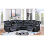 8187 3 pc Black faux leather recliners sectional sofa with consoles and cup holders
