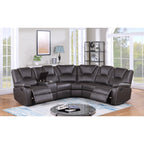 8188 3 pc Brown faux leather recliners sectional sofa with consoles and cup holders