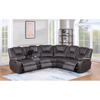 8188 3 pc Brown faux leather recliners sectional sofa with consoles and cup holders