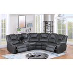 8189 3 pc Grey faux leather recliners sectional sofa with consoles and cup holders