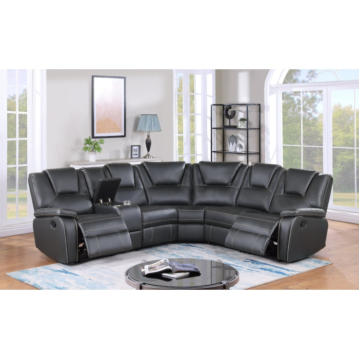 8189 3 pc Grey faux leather recliners sectional sofa with consoles and cup holders