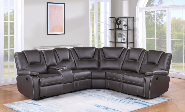8191 3 pc Brown faux leather power motion recliners sectional sofa with consoles and USB ports