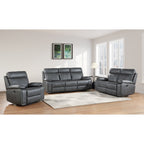 3-Piece Grey Faux Leather Sofa, Loveseat & Recliner Set with Power Motion Recliners – 8195-3PC